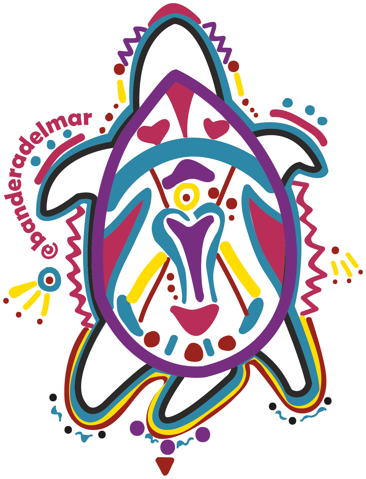 La tortuga: diseño multicolor en teal, morado y magenta